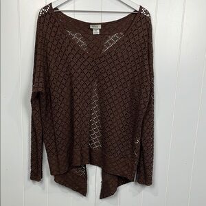 Plume Thread Womens Top M/L Chocolate Brown Vneck Eyelet Cutout Split Open Back